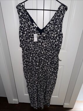 Maurices Women’s Sleeveless Black & White Floral Jumpsuit